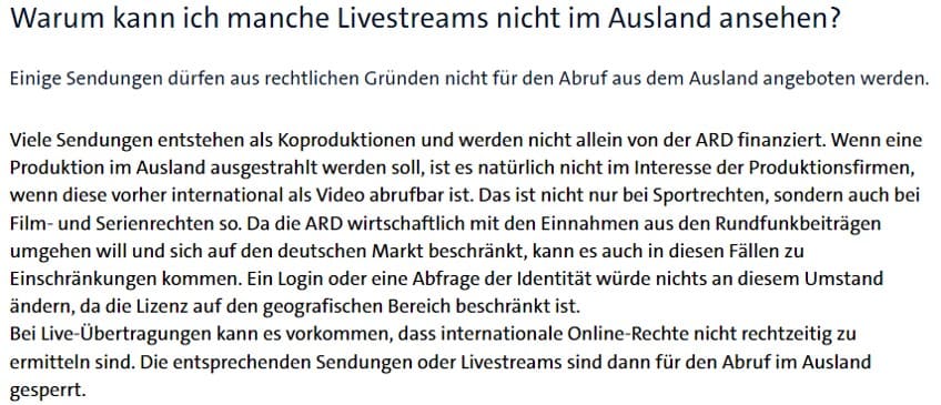 "Warum kann ich manche Livestreams nicht im Ausland ansehen?"